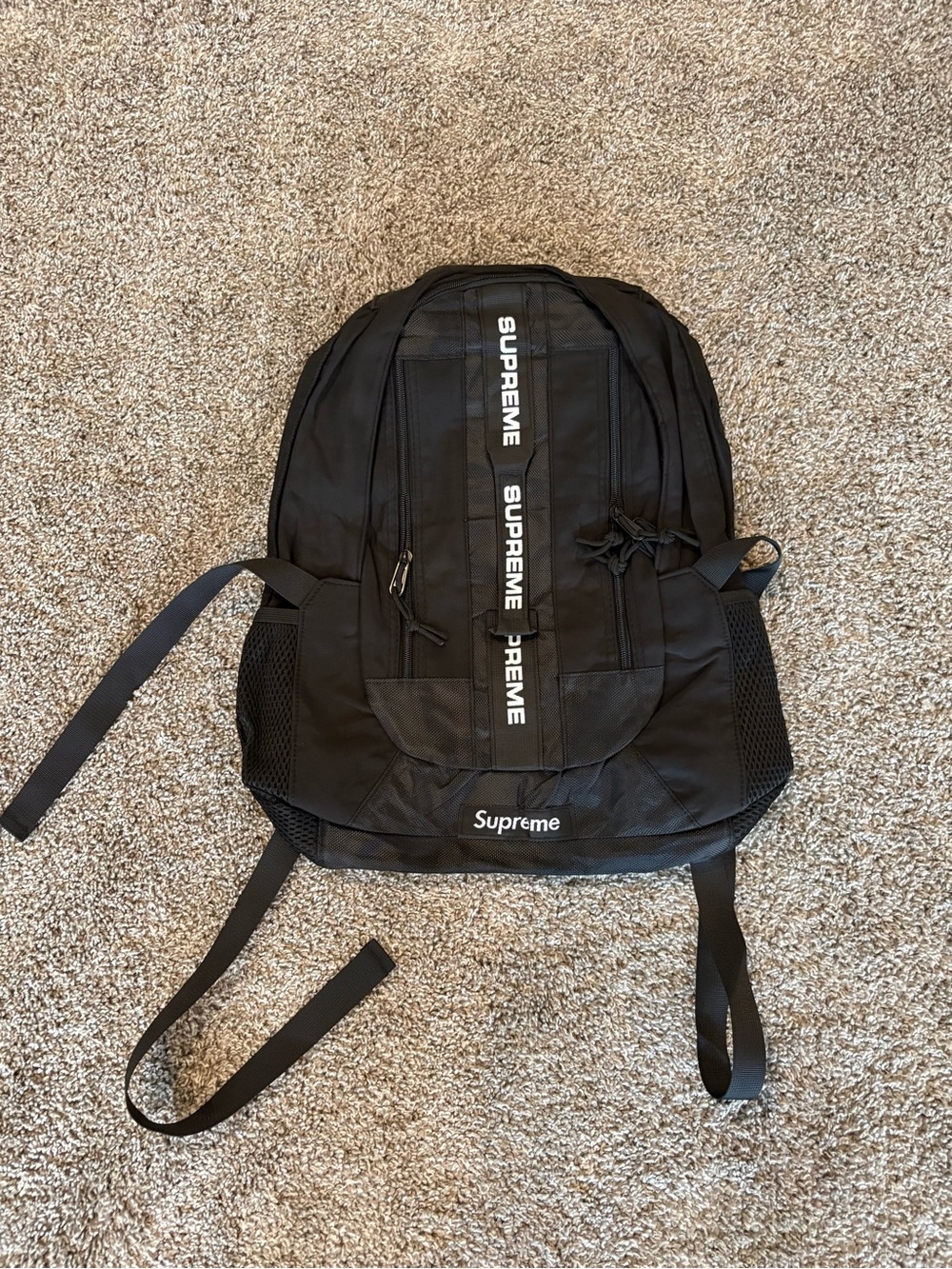 Supreme Black Backpack with Vertical Logo Tape
